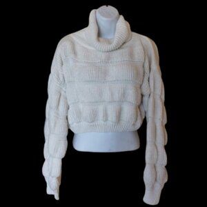 White Cowl Neck Cropped Sweater Fits Medium Large